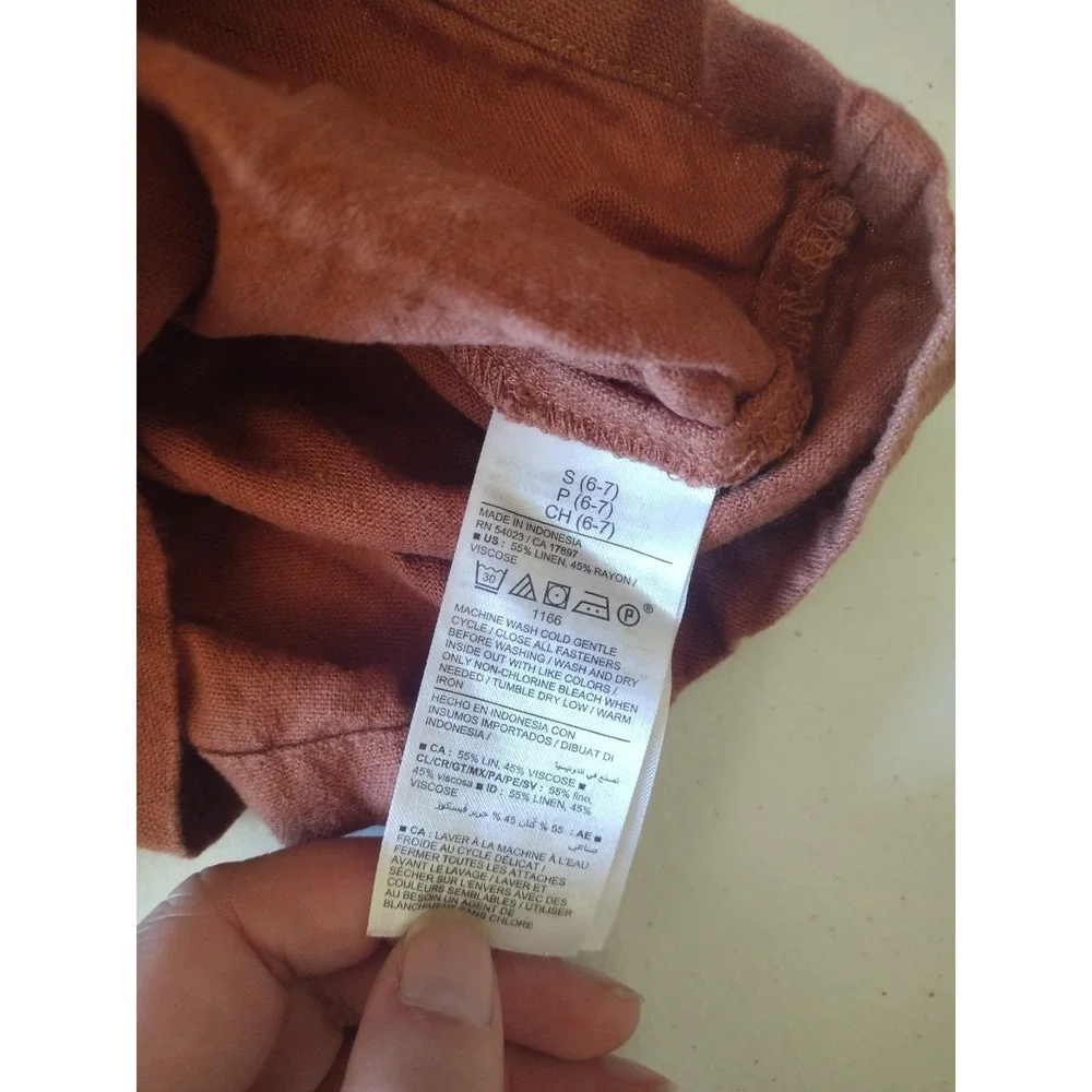 Old Navy Girls Terracotta Rust Linen Blend Button Front Romper‎ Size S 6-7